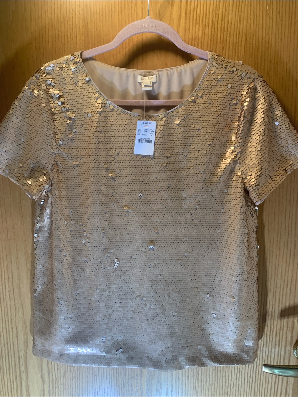 New! J. Crew Short-Sleeve Sequin Top in Gold - Size M